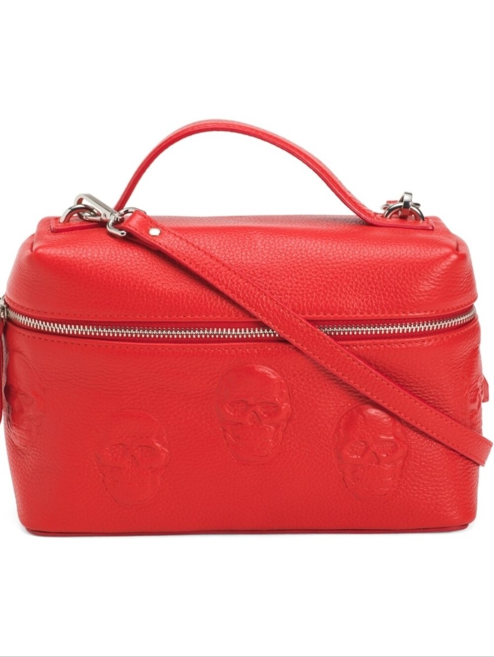 ❤️▪️IO PELLE ▪️Red Skull-Embossed Leather Vanity Case Crossbody Bag